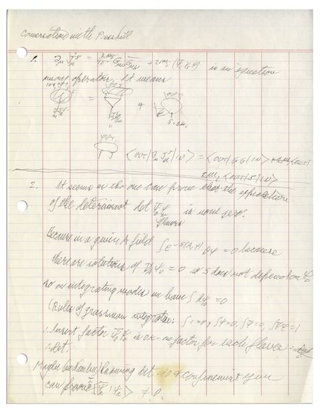Richard Feynman Autograph Manuscript Entitled ''Conversation with Presskill'' -- Comprising Three Pages of Notes on Theoretical Physics